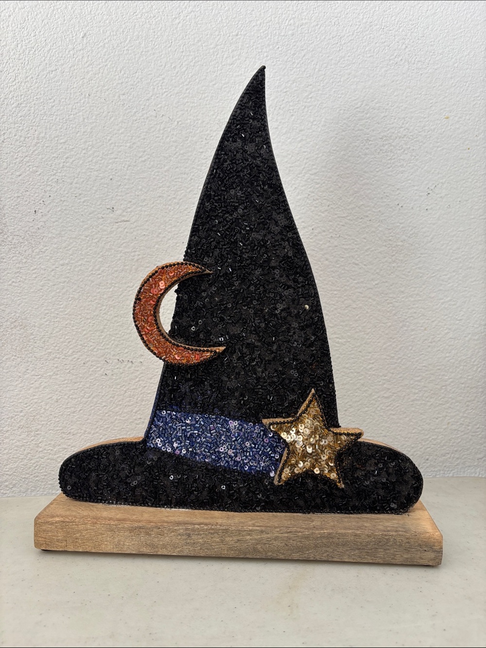 Sequin Witch Hat Holiday Décor - Black with Gold Star & Copper Moon